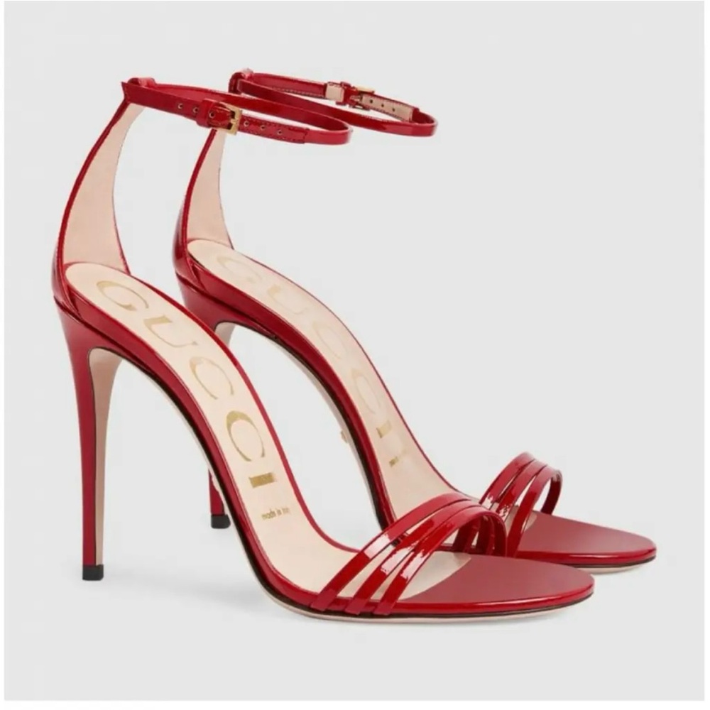 Gucci Red Patent Leather Strappy Heels - Picture 1 of 16